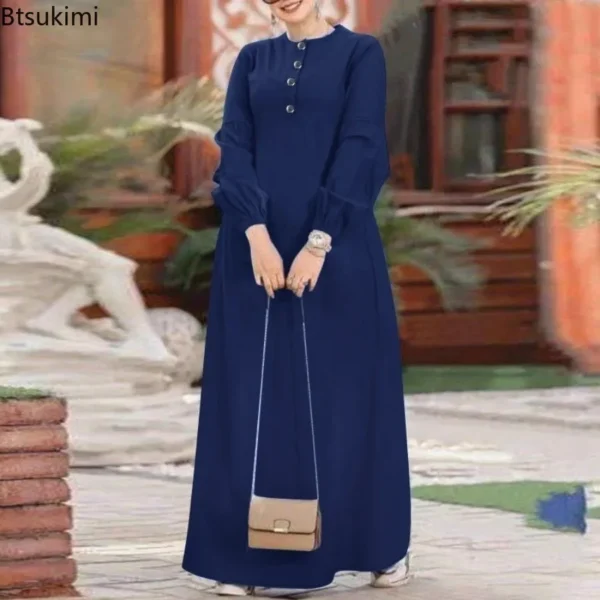 Casual Denim Long Sleeve Muslim Abaya for Women - Loose Fit Spring Maxi Dress - Elegant Middle East Saudi Arab Modest Jeans Robe - Image 4