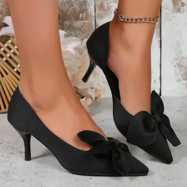 Women High Heels Shoes Pointy Shallow Mouth Bow with Shoes Spring Autumn Fashion - Banquet High Heels Shoes for Women - Image 6