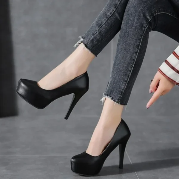 High Heels Women Stiletto Princess Waterproof Platform Super Pumps Single Work Shoes Black Woman's Wedding Shoes - Image 5