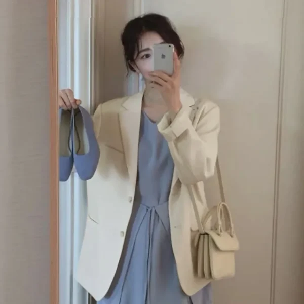 Autumn Luxury Blazer for Women, Elegant Female Long Coats Splice Office Lady Clothes - Image 3