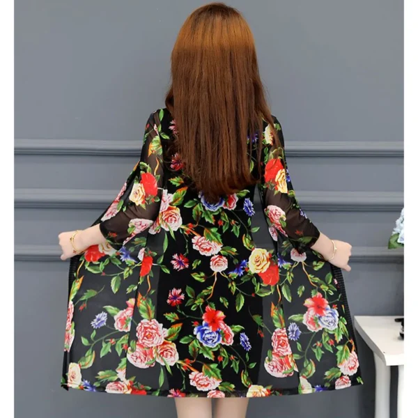 Female Mid Length Large Size Sun Protection Cardigan Tops Coat, Women Summer Gauze Lace Print Thin Sun Sunscreen Jacket - Image 6