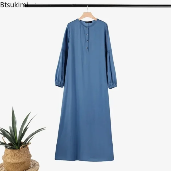 Casual Denim Long Sleeve Muslim Abaya for Women - Loose Fit Spring Maxi Dress - Elegant Middle East Saudi Arab Modest Jeans Robe - Image 5