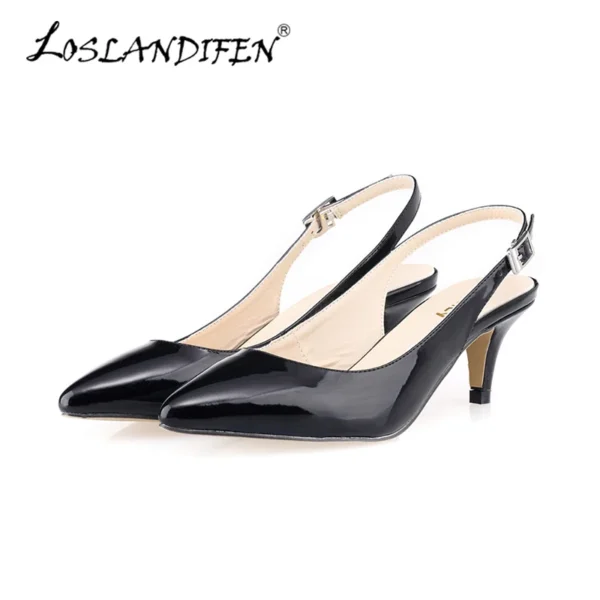 Daily all-match Sandal Shoes Pointed High Heels Large Size Pumps New 6cm Low Casual Back Empty Buckle Red Wedding shoes - Image 2