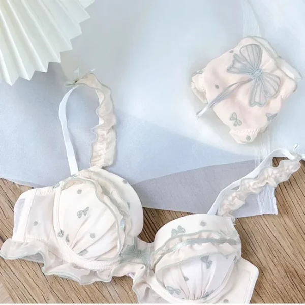 Butterfly Lingerie Set Wireless Bralette Sweet Pure Style Push Up Gathering Support for Small Chest No Underwire - Image 2