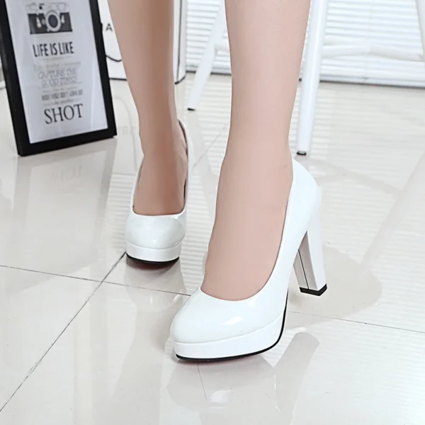 High Heels Shoes Women White Wedding Shoes Thick 10 CM Heels Fashion Party Pumps Footwear Black Red Round - Image 2