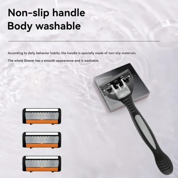 Men's manual razor safety razor 6-layer stainless steel hair removal knife, replaceable razor head, razor tools. - Image 3