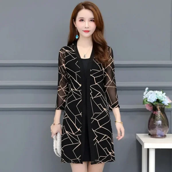 Female Mid Length Large Size Sun Protection Cardigan Tops Coat, Women Summer Gauze Lace Print Thin Sun Sunscreen Jacket - Image 5