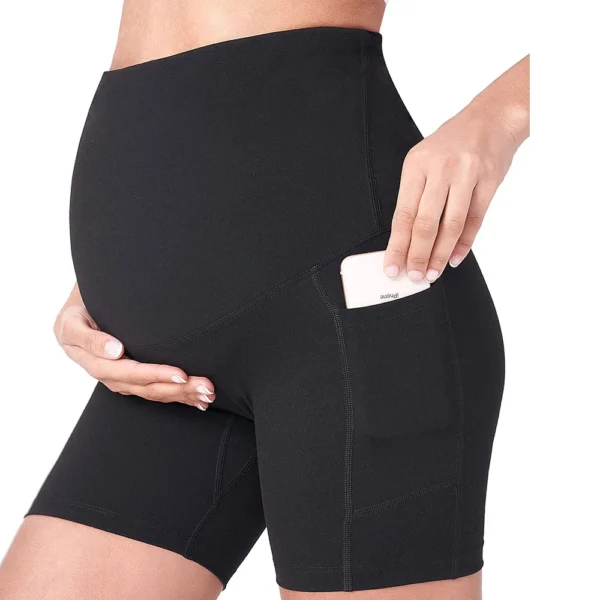 Women's Maternity Yoga Shorts Over The Belly Bump Summer Workout Running Active Short Pants with Pockets - Image 2