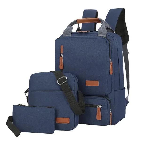 3-Piece Men's Waterproof Laptop Backpack Set with USB Charging Port – Large Capacity Multi-Function Computer Bag, Crossbody Shoulder Purse, and Clutch Wallet – Student Schoolbag and Travel Combo - Image 4
