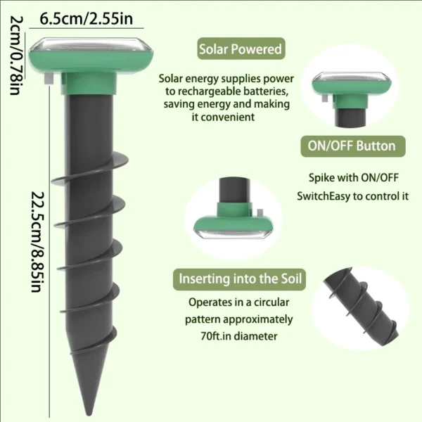 Outdoor Animal Repeller with Solar Panel Ultrasonic Drive Away Moles Snakes from the soil for Garden Farm Orchard Patio - Image 6