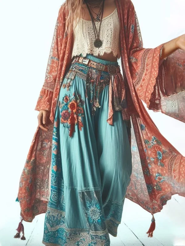 Women Long Sleeve Cardigan Summer New Thin Loose Bohemian Print Mid-length Cardigan Holiday Fashion - Image 2