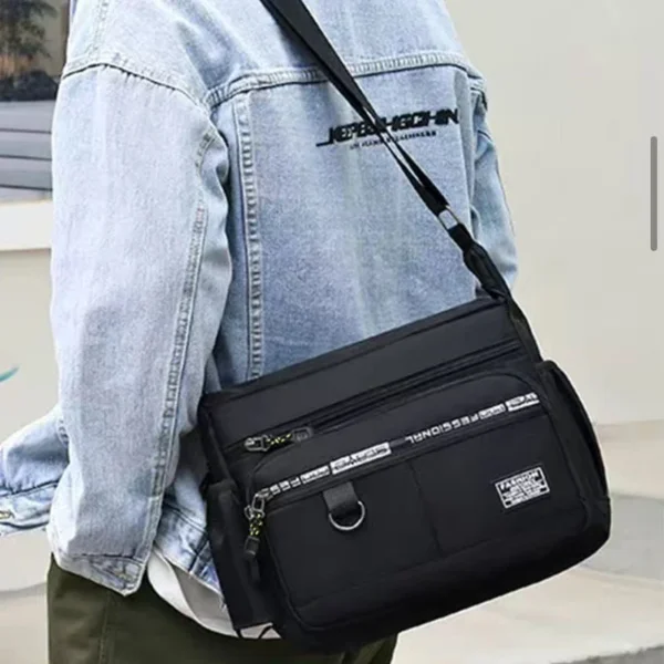 Men's Business Crossbody Bag with Multi-Layered Pockets Adjustable Shoulder Strap for Work Travel - Image 5