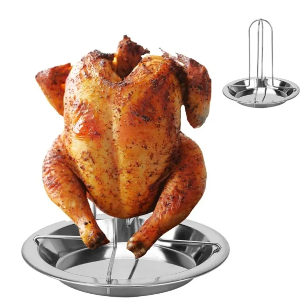 Roasting Chicken Grill Stand Roaster Rack with Tray Kitchen Outdoor BBQ Tools Stainless Steel Non-stick Grilled Chicken Plate - Image 3