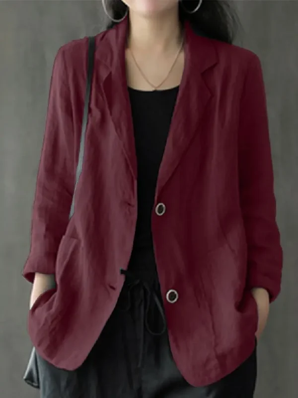 Women Lapel Neck Long Sleeve Blazer Autumn Vintage Casual Solid Cotton Blazer Elegant Cardigan Thin Coats Work Suits - Image 4