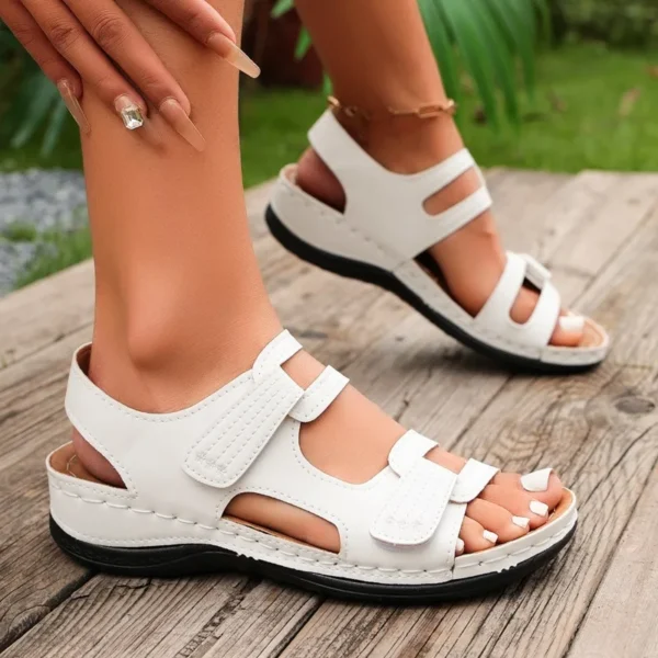 Summer Women's Classic Solid Color Wedge Sandals, Open-toe Retro Platform Sandals Comfortable Vacation Beach Roman Sandals - Image 2
