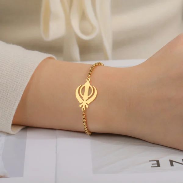 Dawapara Sikh Religious Symbol Khanda Bracelet Sikhism Sword Protection Amulet Stainless Steel Beads Bracelet Couple Gift - Image 5