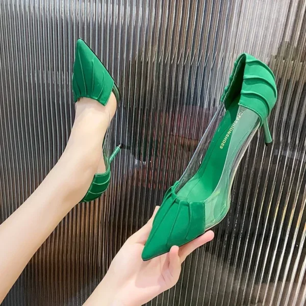 Luxury Women's Spring and Summer Baotou Transparent Stiletto High Heels Pumps Rhinestone Pointed Single Shoes All-match - Image 4