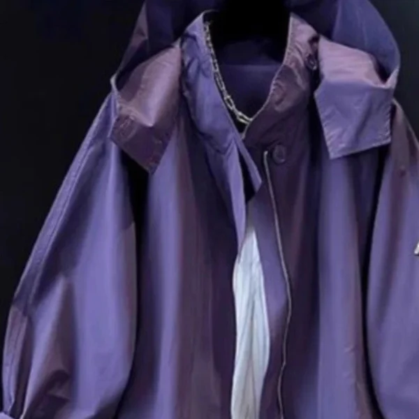 Coat Women Mid Length Coats Hooded Zipper Jackets Vintage Y2k Streetwear Work Casual Loose Elegant Splice Jacket 2026 Spring - Image 2