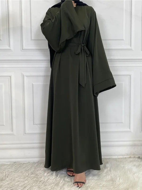 Modest Solid Color Muslim Abaya for Women - Long Sleeve Ramadan Eid Dress - Turkey Dubai Arab Kaftan Robe Evening Gown - Image 3