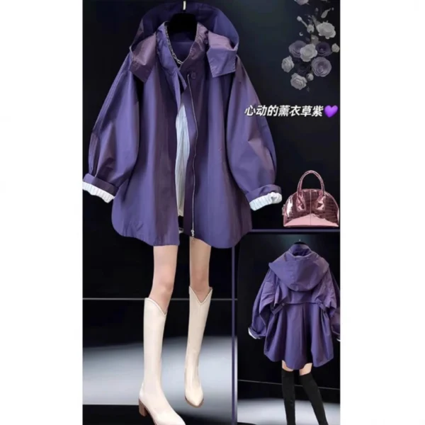 Coat Women Mid Length Coats Hooded Zipper Jackets Vintage Y2k Streetwear Work Casual Loose Elegant Splice Jacket 2026 Spring - Image 5