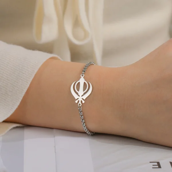 Dawapara Sikh Religious Symbol Khanda Bracelet Sikhism Sword Protection Amulet Stainless Steel Beads Bracelet Couple Gift - Image 7