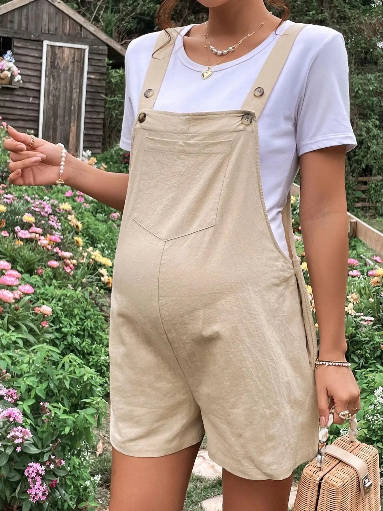 kf-S6642fe4435224710848727b6821fad176 Summer New Pregnant Women's Solid Color Suspender Jumpsuit With Adjustable Waist Comfortable Casual Women's Shorts - Image 1