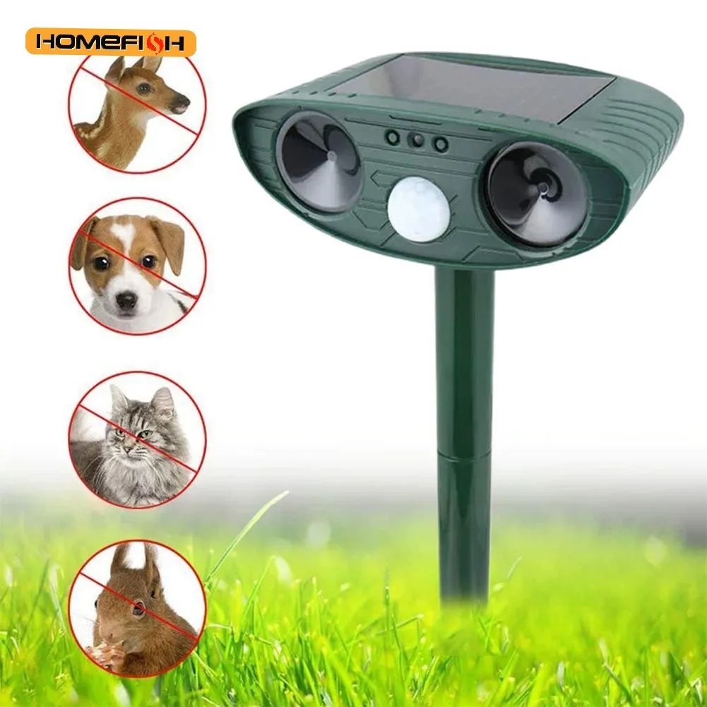 kf-S67a1677188f74d908d26e5efb6d5d81cU Solar Outdoor Ultrasonic Animal Repeller | deters Cats, Dogs & Pests | Waterproof & Rechargeable - Image 1