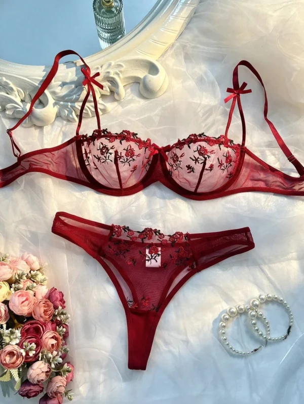 New Pink Bra Women Lingerie Set Ladies Embroidery Floral Bras Underwear Sets - Image 8