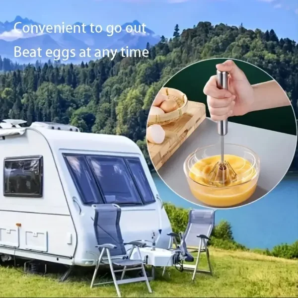 Household Stainless Steel Semi-automatic Egg Beater Press And Rotate - Manual Egg Beater Egg Cream Handheld Whipping Tool - Image 3