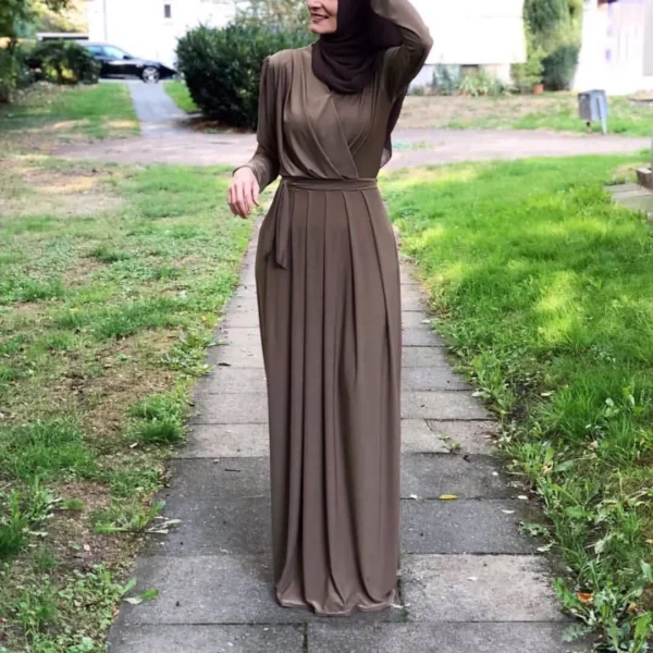 Ramadan Dubai Jalabiya Muslim Abaya for Women - Elegant Eid Kaftan Dress - Moroccan Arab Long Robe Modest Islamic Evening Gown - Image 5
