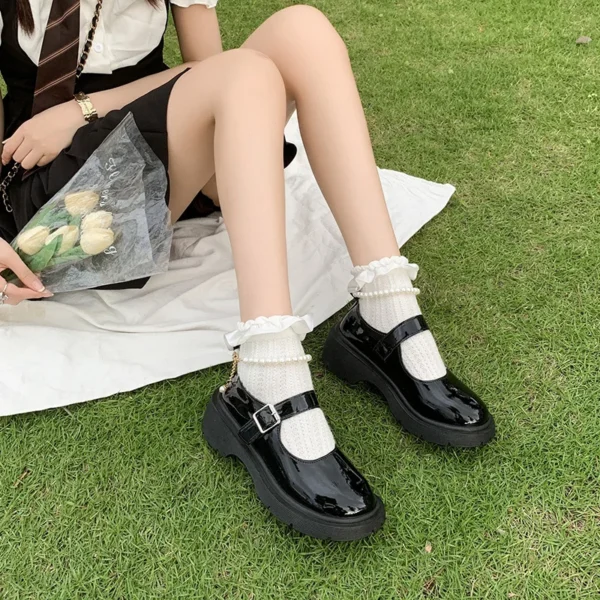 Women's Luxury Beaded Mary Jane Leather Shoes Spring/Autumn, Fashion Comfortable Elegant Flat Black Walking Shoes - Image 3