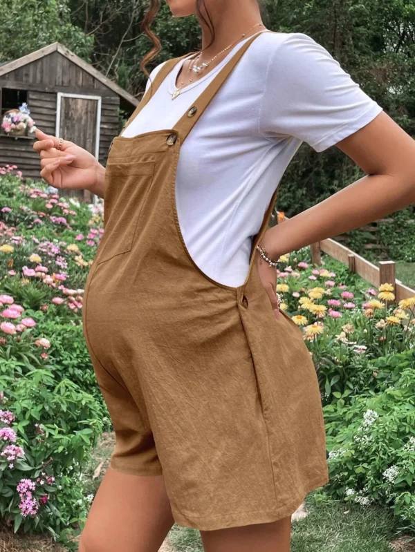 Summer New Pregnant Women's Solid Color Suspender Jumpsuit With Adjustable Waist Comfortable Casual Women's Shorts - Image 5
