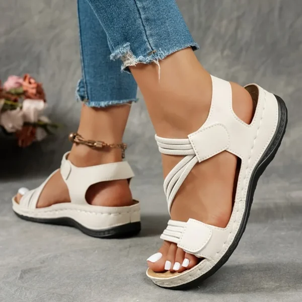 Women's Summer Simple Solid Color Wedge Sandals, Casual Open Toe Retro Thick Sole Outdoor Comfortable Vacation Sandals - Image 5