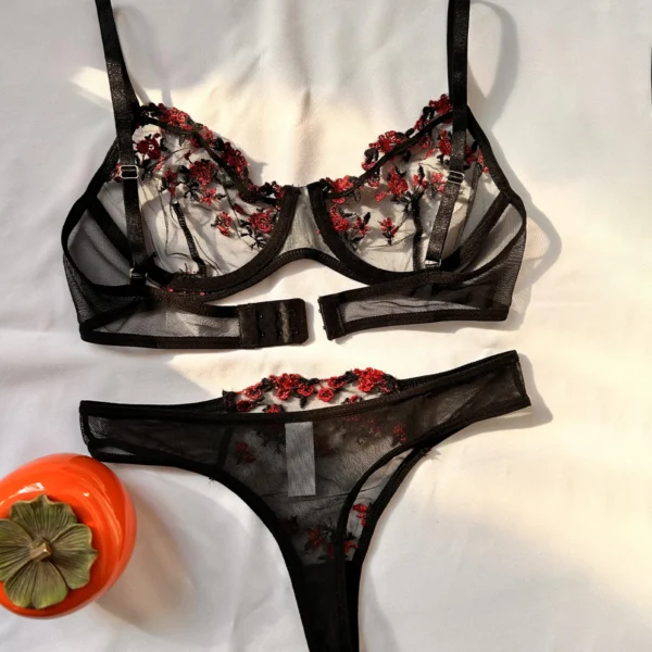 Pink Lingerie Woman Lace Underwear Fairy Embroidery Brief Sets Bra Panties Kits Breves Sets - Image 5