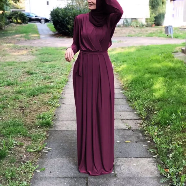 Ramadan Dubai Jalabiya Muslim Abaya for Women - Elegant Eid Kaftan Dress - Moroccan Arab Long Robe Modest Islamic Evening Gown - Image 6