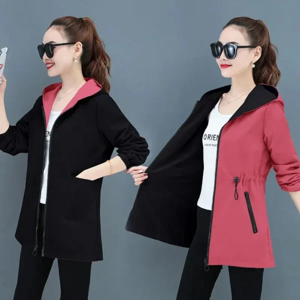 Double-Sided Trench Coat Women, New Korean Casual Spring Autumn Loose Mid Long Windbreakers Female - Image 3