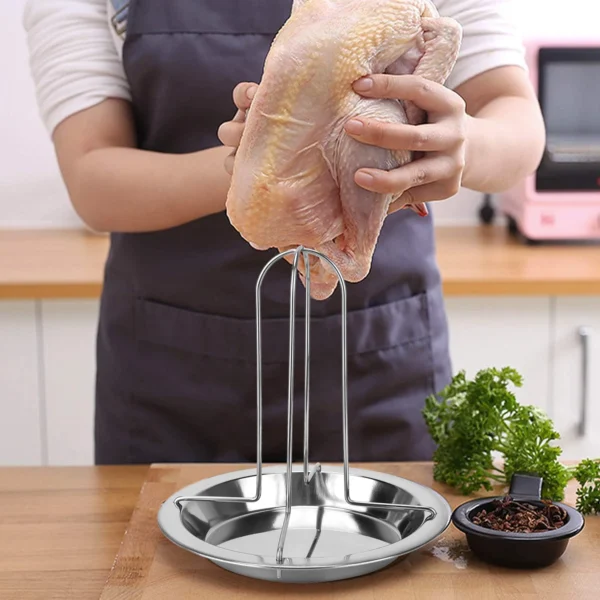 Roasting Chicken Grill Stand Roaster Rack with Tray Kitchen Outdoor BBQ Tools Stainless Steel Non-stick Grilled Chicken Plate - Image 2