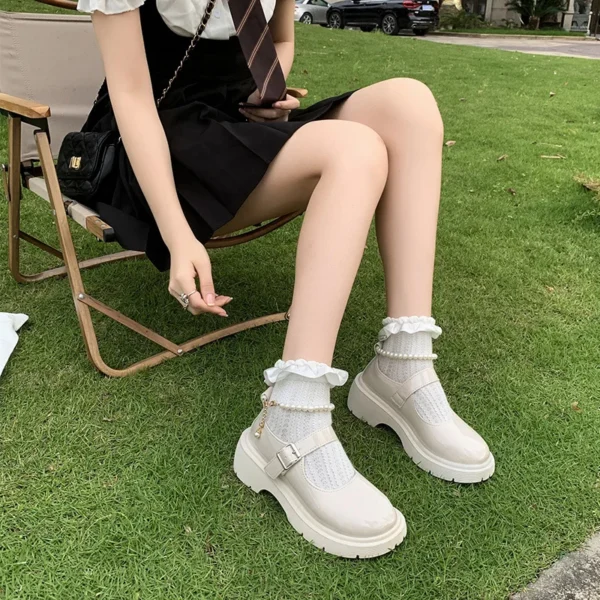 Women's Luxury Beaded Mary Jane Leather Shoes Spring/Autumn, Fashion Comfortable Elegant Flat Black Walking Shoes - Image 4