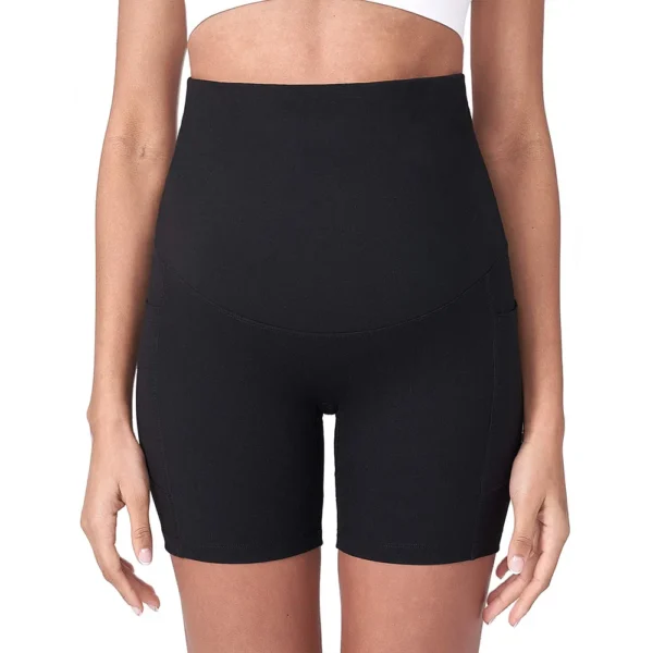 Women's Maternity Yoga Shorts Over The Belly Bump Summer Workout Running Active Short Pants with Pockets - Image 3