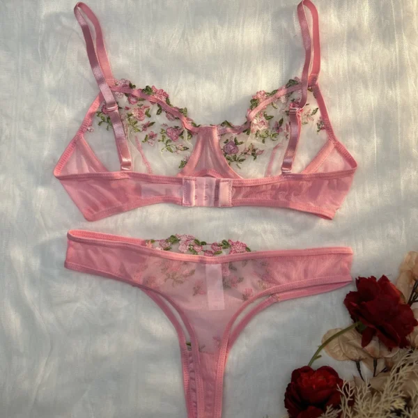 Pink Lingerie Woman Lace Underwear Fairy Embroidery Brief Sets Bra Panties Kits Breves Sets - Image 3