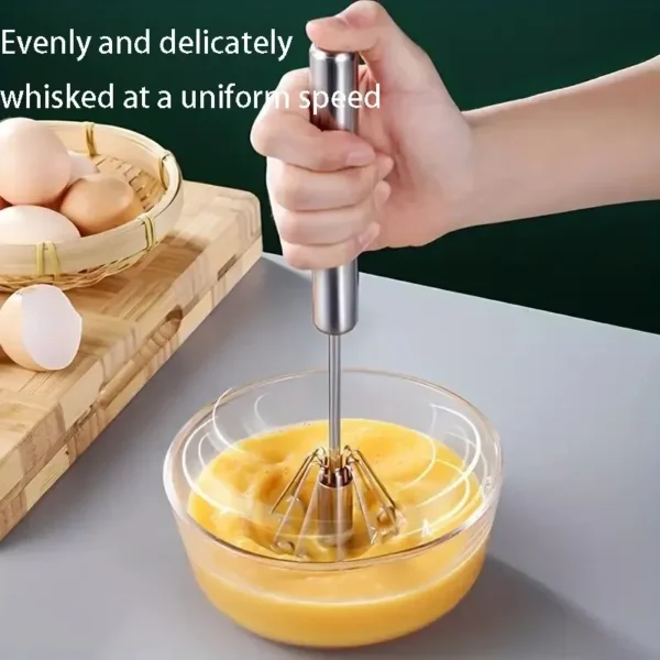 Household Stainless Steel Semi-automatic Egg Beater Press And Rotate - Manual Egg Beater Egg Cream Handheld Whipping Tool - Image 2
