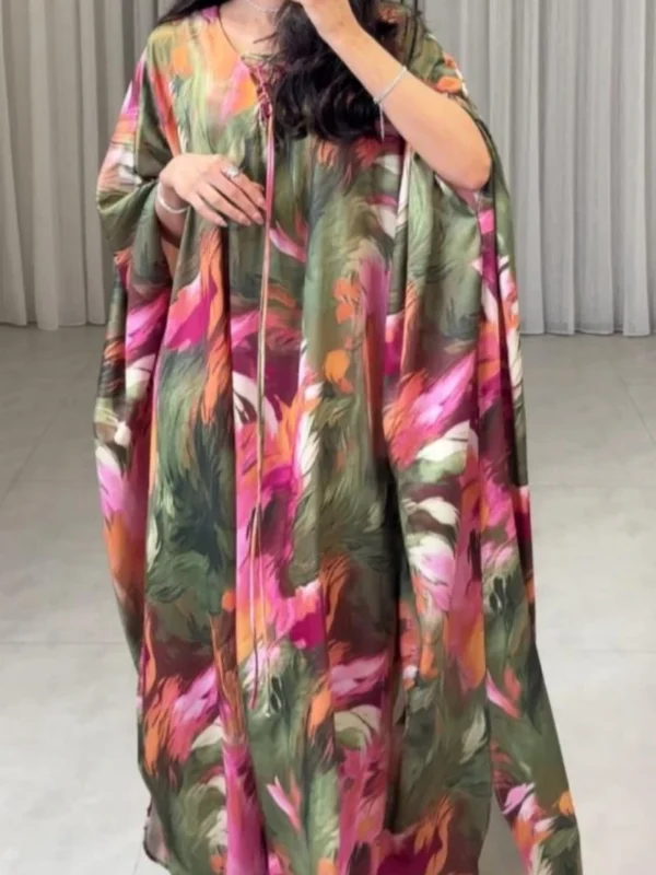 Eid Women Print Dress Abaya Muslim Bat Sleeve Jalabiya Ramadan Dubai Vestidos Largos Islam Arab Long Robe Morocco Kaftan 2026 - Image 6