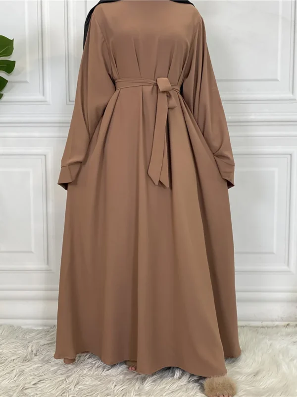 Modest Solid Color Muslim Abaya for Women - Long Sleeve Ramadan Eid Dress - Turkey Dubai Arab Kaftan Robe Evening Gown - Image 2