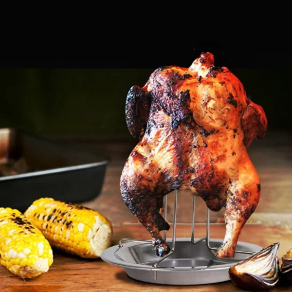 Roasting Chicken Grill Stand Roaster Rack with Tray Kitchen Outdoor BBQ Tools Stainless Steel Non-stick Grilled Chicken Plate - Image 4