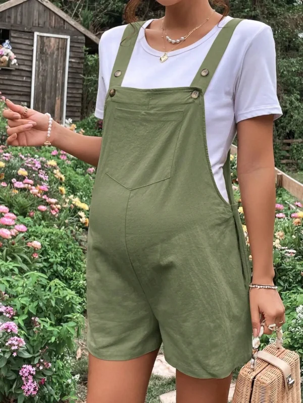 Summer New Pregnant Women's Solid Color Suspender Jumpsuit With Adjustable Waist Comfortable Casual Women's Shorts - Image 7