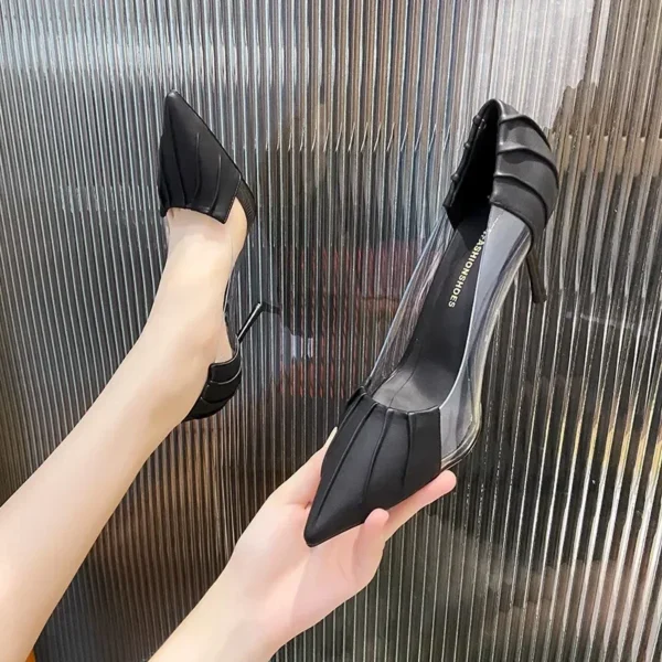 Luxury Women's Spring and Summer Baotou Transparent Stiletto High Heels Pumps Rhinestone Pointed Single Shoes All-match - Image 2