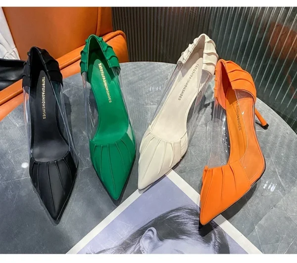 Luxury Women's Spring and Summer Baotou Transparent Stiletto High Heels Pumps Rhinestone Pointed Single Shoes All-match - Image 6