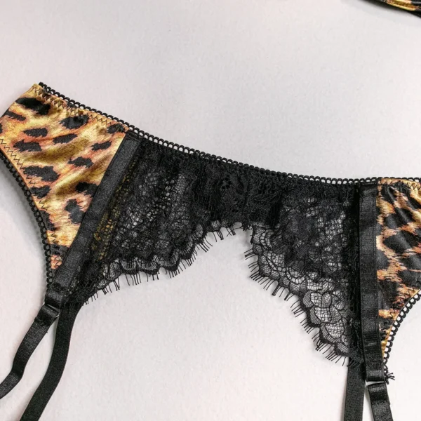 Wild Leopard Printed Lace Patchwork Lingerie Set Women Comfortable, Three Piece Bra and Panty Set Female Exotic Apparel Suit - Image 5