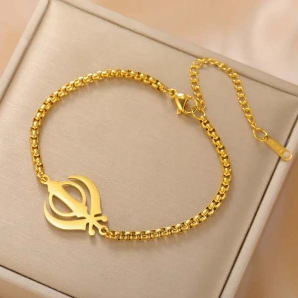 Dawapara Sikh Religious Symbol Khanda Bracelet Sikhism Sword Protection Amulet Stainless Steel Beads Bracelet Couple Gift - Image 8