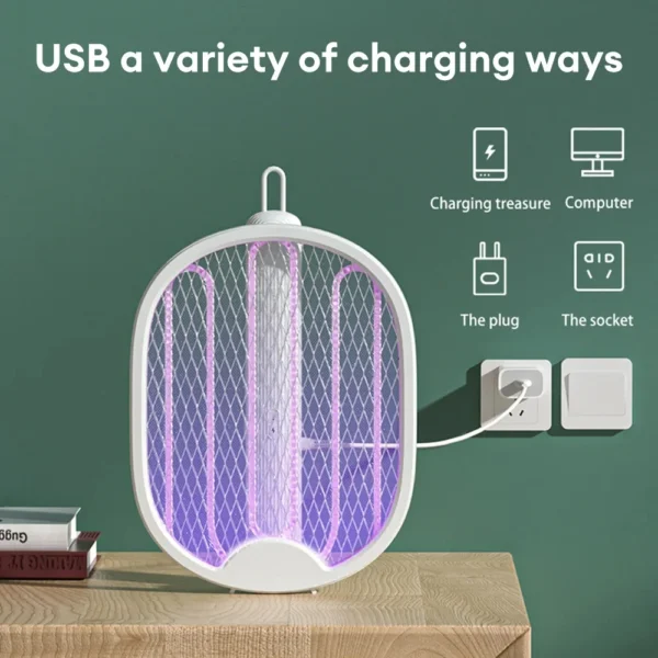 Foldable Electric Mosquito Swatter | 3000V Bug Zapper with UV Light Trap | USB Rechargeable Fly Killer - Image 3